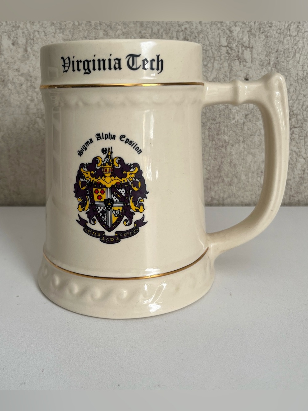 Vintage Virginia Tech Beer Stein Tankard Sigma Alpha Epsilon Fraternity Crest